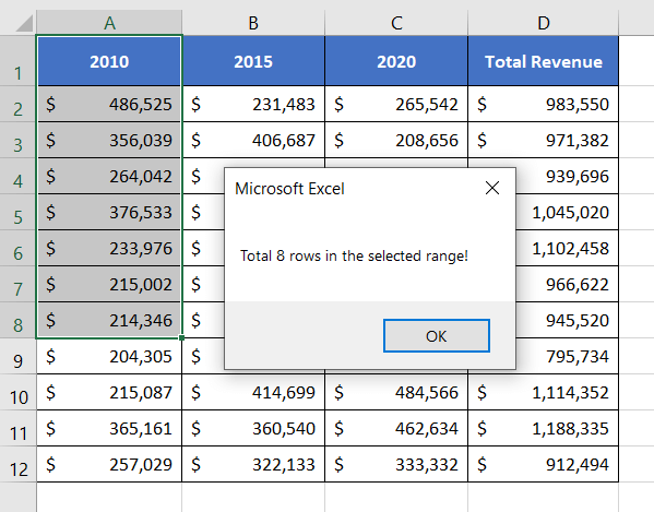 Count All Number of Rows in a Selected Range Using VBA