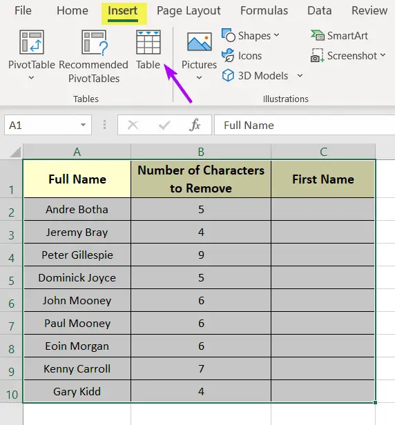 Use an Excel Table to Automatically Insert a Formula to an Entire Column