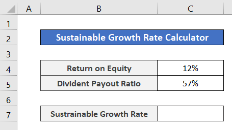 Displaying the dataset to calculate sustainable growth rate calculator in Excel