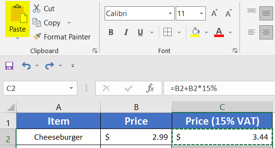 Use the CTRL+V Keyboard Shortcuts to Copy Formula Down in Excel without Dragging