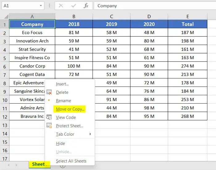 Using Move or Copy Dialog Box to copy a single sheet to another work sheet 