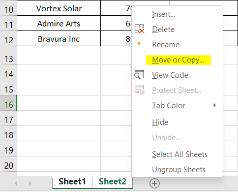 Using Move or Copy Dialog Box to copy Excel sheet to another sheet 