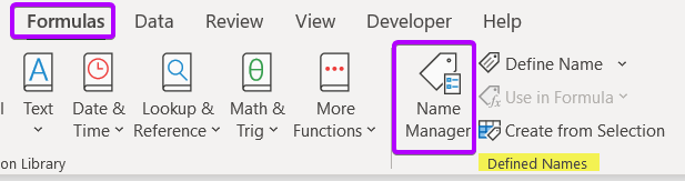 Opening Name Manager in Excel