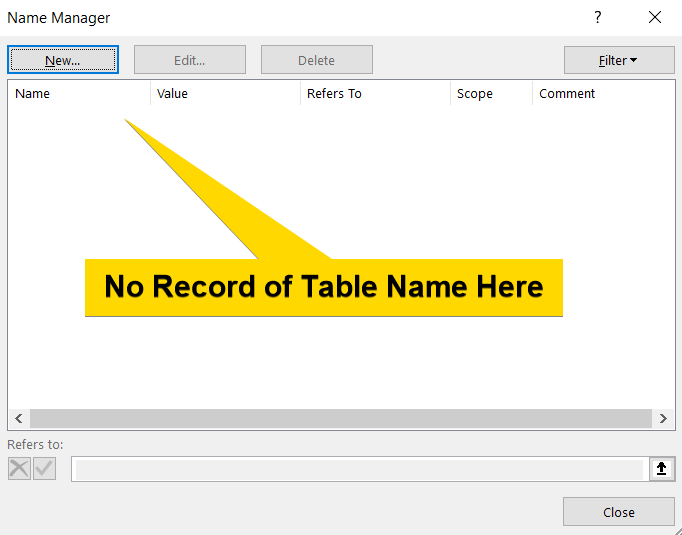 Name Manage dialog box 