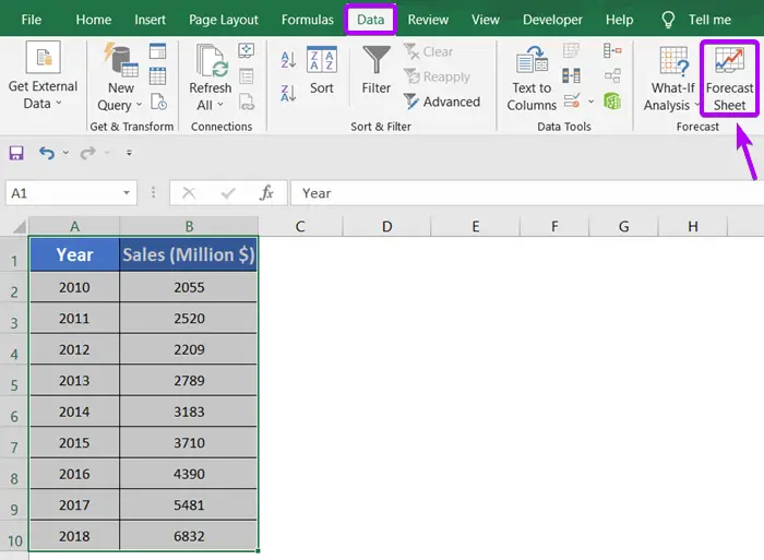 Using the FORECAST SHEET to Forecast Growth Rate In Excel