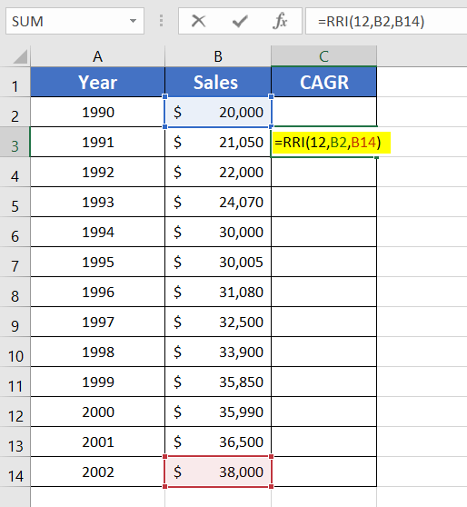 Calculate Compound Annual Growth Rate (CAGR) in Excel Using IRR Function