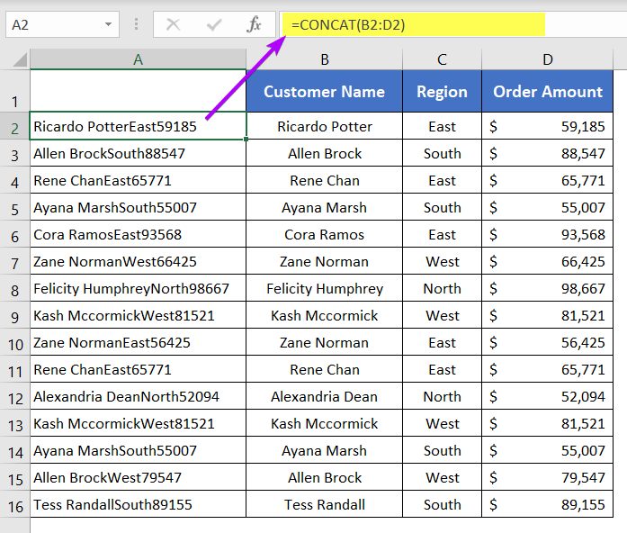 Applied CONCAT function to remove duplicates with Helper column