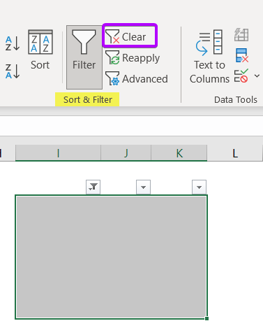 Clear Command in the Sort & Filter group