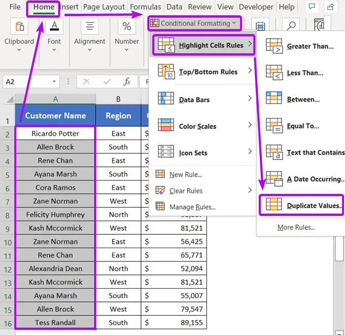 Remove Duplicates in Excel in a Single Column Using Conditional Formatting