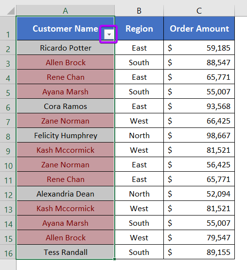 Applied AutoFilter option