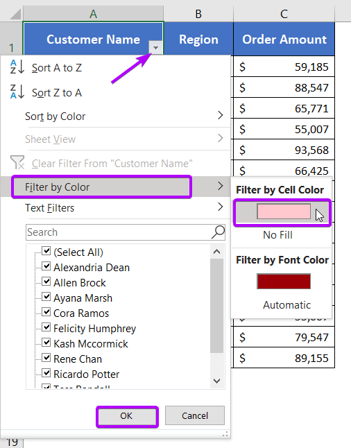 Dropdown option to filter by color