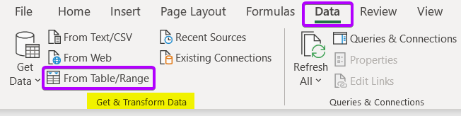 Accessing Data tab to insert Power Query