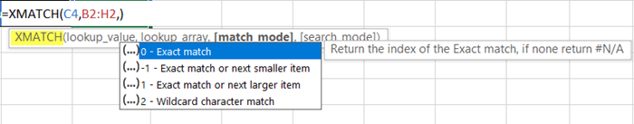 XMATCH function looks for an Exact Match between the lookup_value and the lookup_array