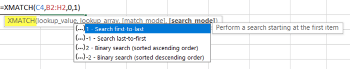 XMATCH function searches from first to last within the lookup array
