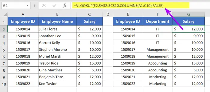 Count Columns in Excel with COLUMNS Function for Vlookup