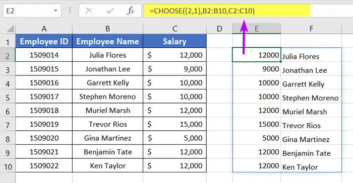Vlookup with CHOOSE & VLOOKUP Functions When Lookup Value Is Not in the First Column