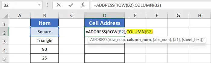 Use the Cell ADDRESS Function and COLUMN function in Excel