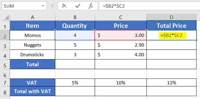 Mixed Cell Reference in Excel to fix columns