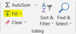 In the Editing group, accessing Fill tool in Excel to repeat formula pattern 