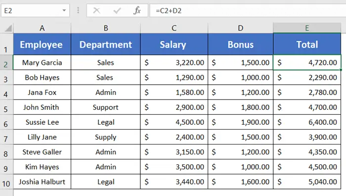 Result of Using CTRL+D Shortcut Key to Repeat Formula Pattern in Excel