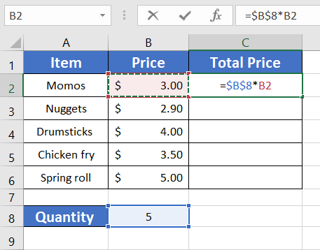 Use of absolute cell reference in excel