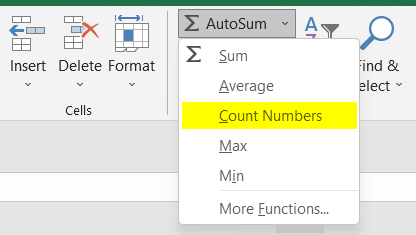 Count numbers Autosum in Excel