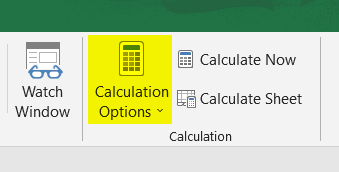 Location of Calculation Options in Excel