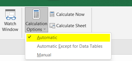 Automatic Mode of Calculation Options in Excel