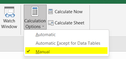 Manual Mode of Calculation Options in Excel