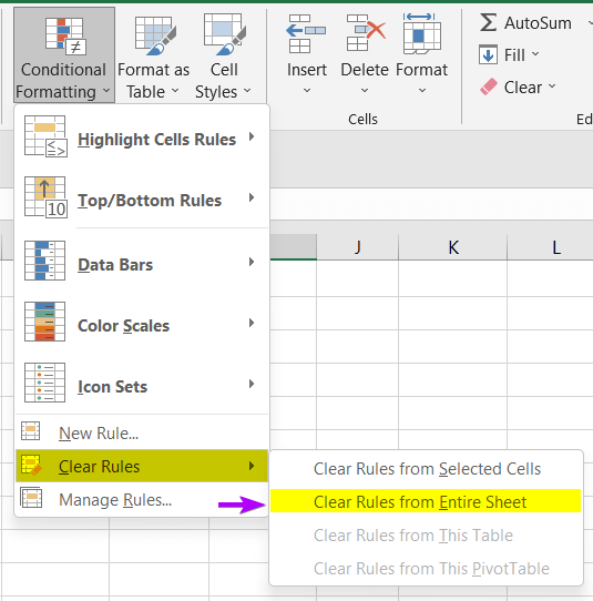 Remove Highlights of Conditional Formatting in Excel