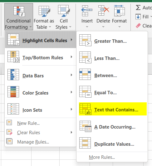 Use Text That Contains to Highlight with Conditional Formatting in Excel