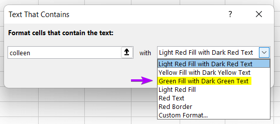 Use Text That Contains to Highlight texts with Conditional Formatting in Excel