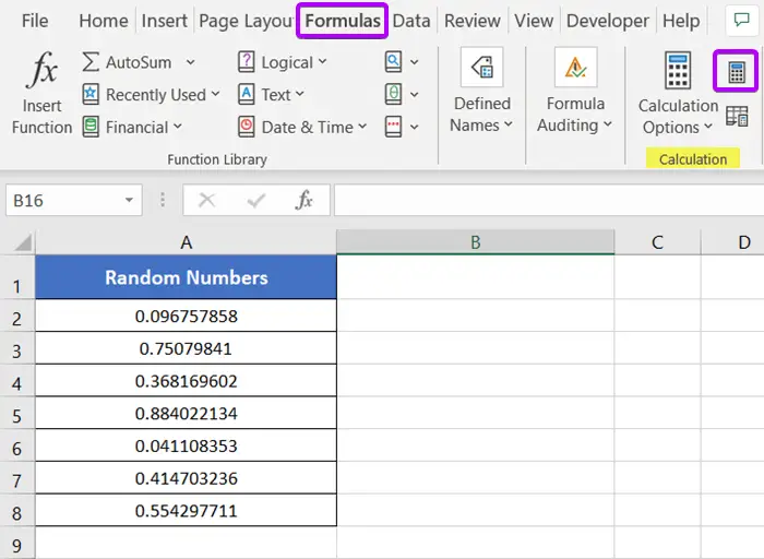 Recalculate Random Numbers in Excel