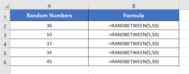 Examples of RANDBETWEEN Function in Excel