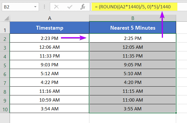 Using ROUND Function to Round Off Time to the Nearest Multiple of 5 Minutes