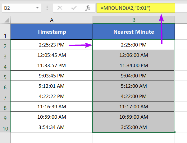 Using MROUND Function to Round Time to the Nearest Minute in Excel