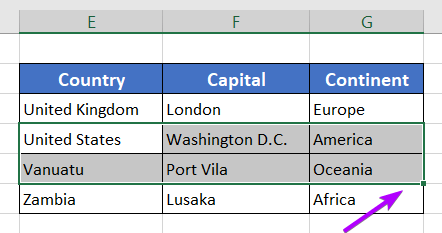 Fill Handle in Excel on a Range of Cells