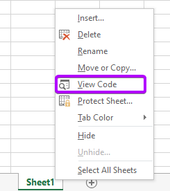 Clicking on View Code Command to Insert a Macro in Excel