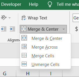 Other options of Merge & Center in Excel