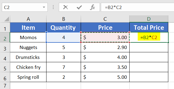 Applying Relative Cell Reference in Excel
