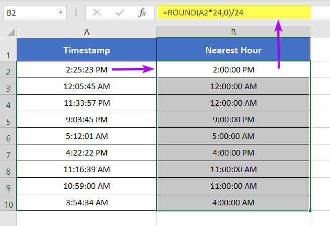 Using ROUND Function for Rounding Time to the Nearest Hour in Excel