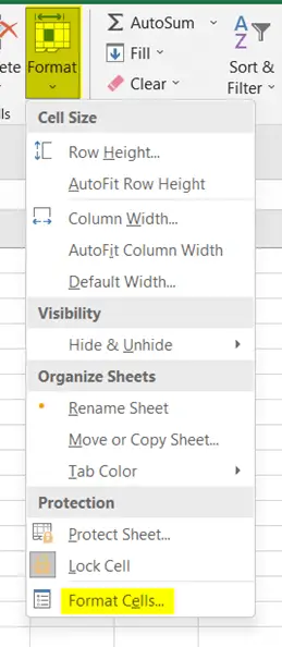 Insert Wrap Text with Format Cells Dialog Box in Excel