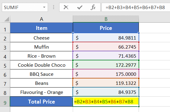 Use the Manual Sum Method in Excel