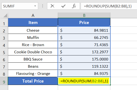 Use the ROUNDUP Function to Round Formula in Excel with Sum