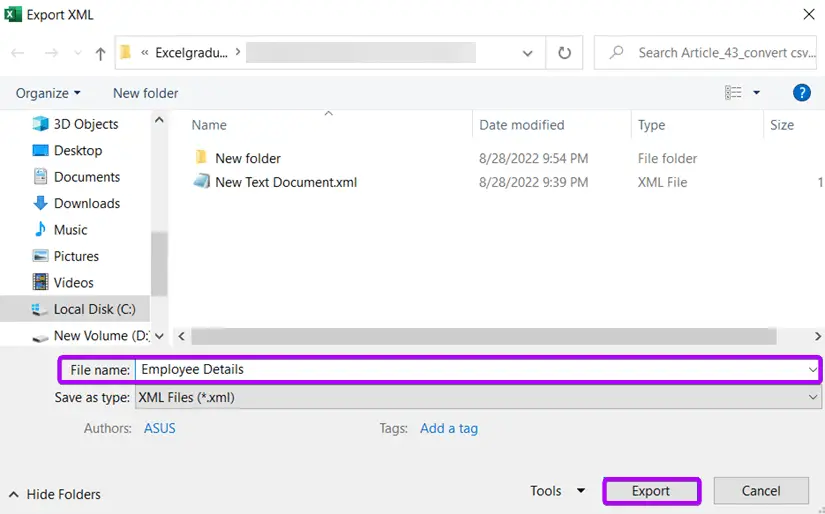 Convert CSV to XML by Exporting Excel Table as XML File