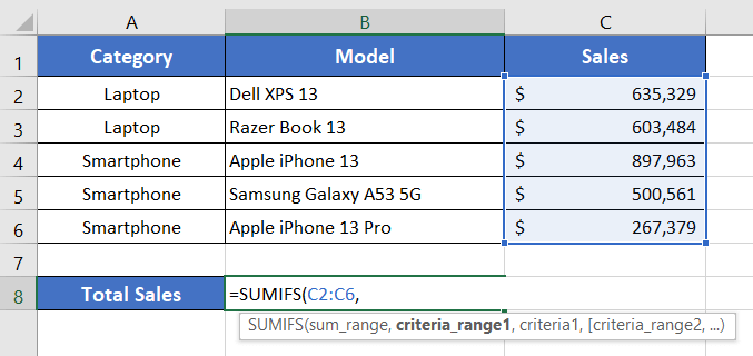 Usage Guide of SUMIFS Function in Excel