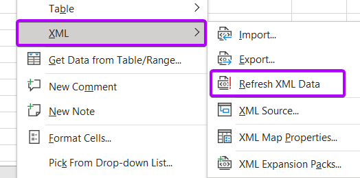 Using Refresh XML Data Command to Refresh Worksheet in Excel