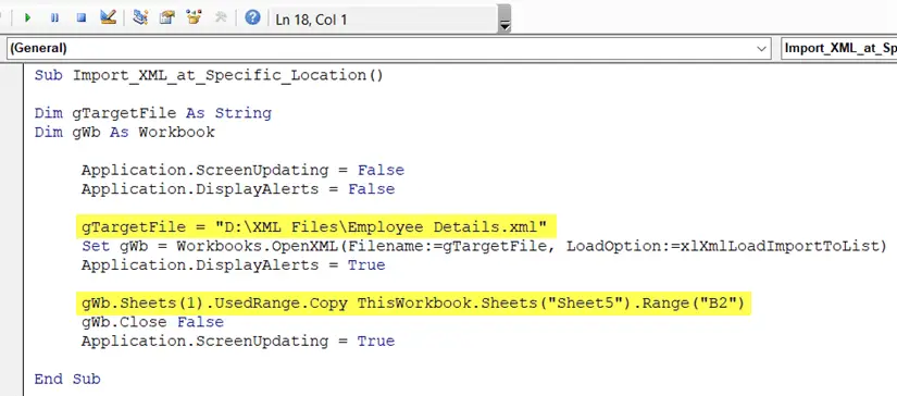 VBA Codes to Open an XML File in Excel