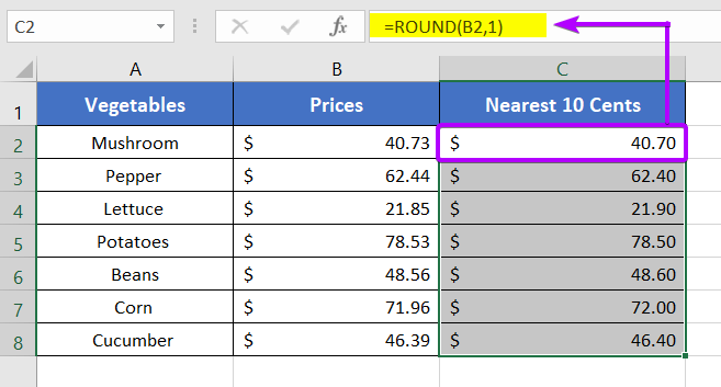 Round Off Prices to Nearest 10 Cents Using the ROUND function