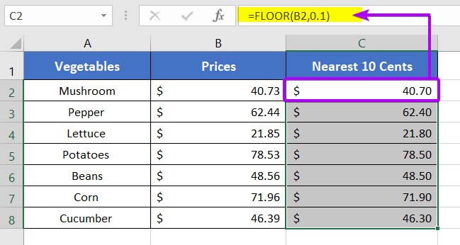 Using FLOOR Function in Excel to Round off numbers